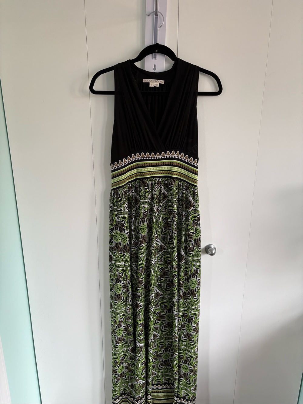 Maggy London Black and Green Printed Maxi Dress